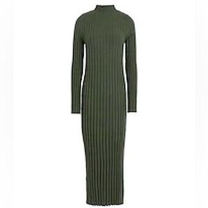 🦚TOPSHOP RIBBED TURTLENECK MAXI DRESS SPLIT SIDE DARK GREEN SIZE 0 🍃